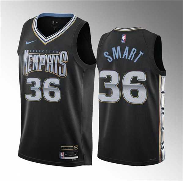 Men%27s Memphis Grizzlies #36 Marcus Smart Black 2023 Draft City Edition Stitched Basketball Jersey1